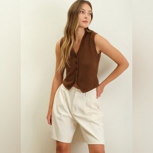 NWOT Button Down Knit Vest in Brown